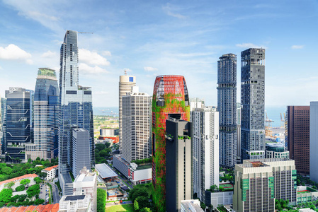 美丽的摩天大楼在新加坡的看法。夏日风光