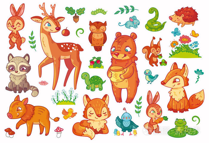 不同卡通森林动物载体的采集插画-正版商用图片04j4wo-摄图新视界