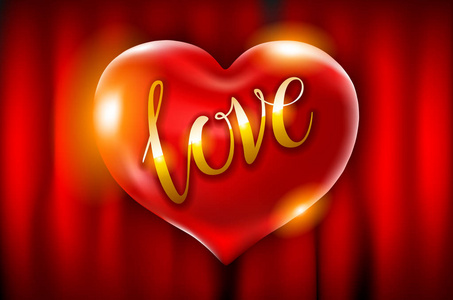 逼真的3d 红色心形, 覆盖.矢量插图.爱情象征着金子.装饰元件的设计.