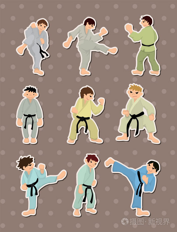 卡通空手道选手贴纸