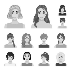 类型的女性发型单色图标集集合中的设计。女性矢量符号股票的外观 web 插图