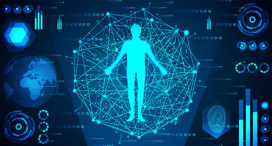 抽象技术概念人体在数字环节中的应用用于验证二进制高科技背景身份的