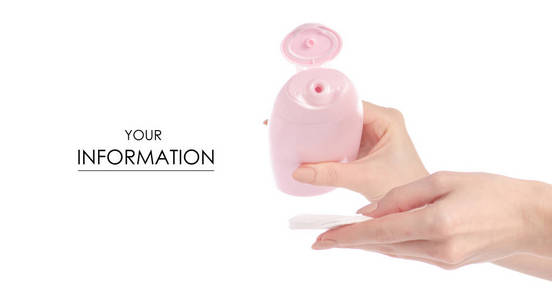 沐浴露在粉红色塑料瓶棉垫手模式隔离