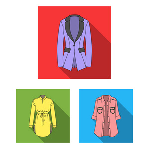 女装平面图标在集合中进行设计。服装品种及配件矢量符号股票 web 插图