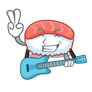 与吉他寿司鲑鱼吉祥物卡通