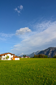 在奥地利高山景观 山脉 森林 草甸 一个农场