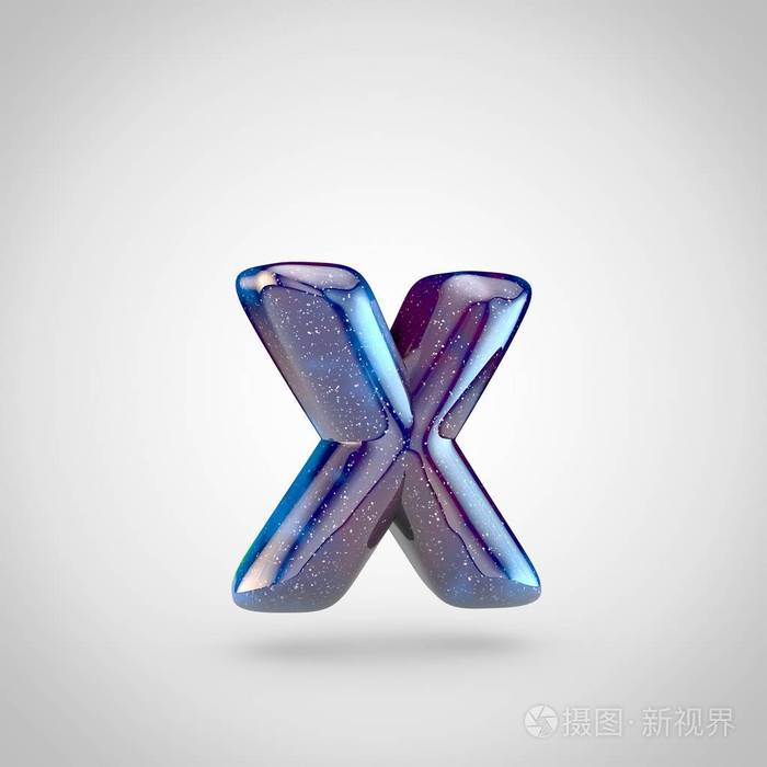 galaxy字母x小写3d渲染银河字体与闪烁的恒星和宇宙星云孤立在白色