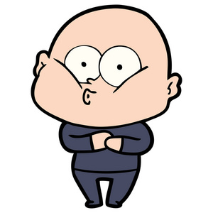 卡通秃头男人盯着看卡通盯着男孩交叉着双臂卡通盯着男孩交叉着双臂