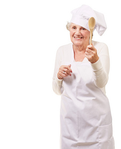 木勺缓缴白的高级厨师女人肖像