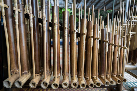 Angklung, 传统的木制乐器演奏在西部爪哇, 印度尼西亚, 由巽他语人