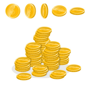 硬币在不同的位置和硬币堆放在桩 o