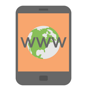 具有 www 全球标志概念的 android 手机