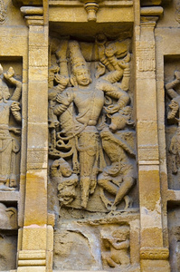 印度凯蒂 Kailasanathar 寺外墙雕刻偶像, 甘吉布勒姆, 泰米尔纳德邦