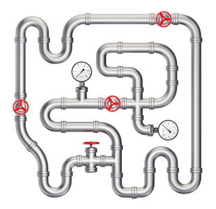 带阀门和压力计的钢管, 用白色隔开