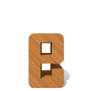概念木褐色字体, 木材片断被隔绝在白色背景。教育材料, 光滑的表面松木字母 e 作为3d 例证