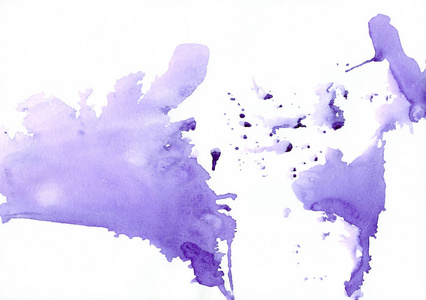 抽象成份水彩着色与飞溅和下落紫罗兰色。创意多彩水彩背景为时尚设计