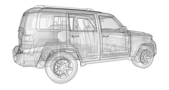 透明的 Suv 与简单的身体直线。3d 渲染