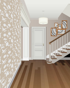 老式的走廊与楼梯的内部。现代走廊的设计。标志家具, 走廊插图