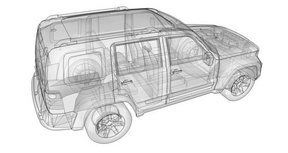 透明的 Suv 与简单的身体直线。3d 渲染