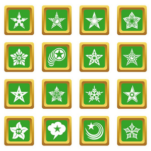 装饰星星图标设置绿色方形矢量