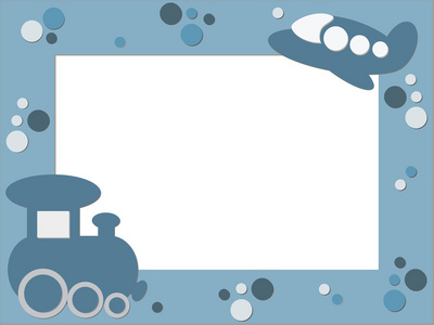 蓝色儿童相框与飞机和火车照片
