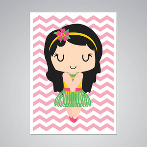 可爱的女孩雪佛龙背景矢量卡通插图婴儿苗圃墙, 墙纸和明信片照片