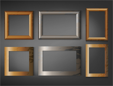 在墙上的六个木制相框设置图片