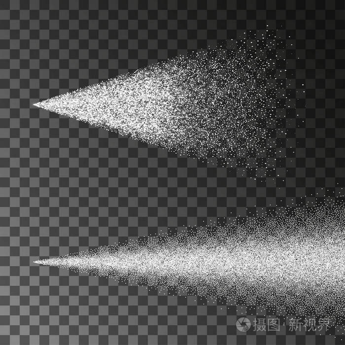 通风水雾喷雾矢量集在黑色透明背景下隔离的喷雾器雾