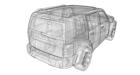 透明的 Suv 与简单的身体直线。3d 渲染