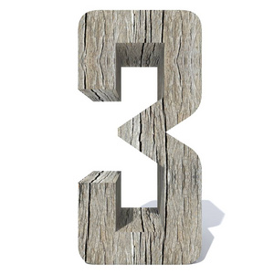 概念木或木制字体或类型, 木材或木材工业片, 在白色背景下隔离。老式旧手工三标志3d 插图
