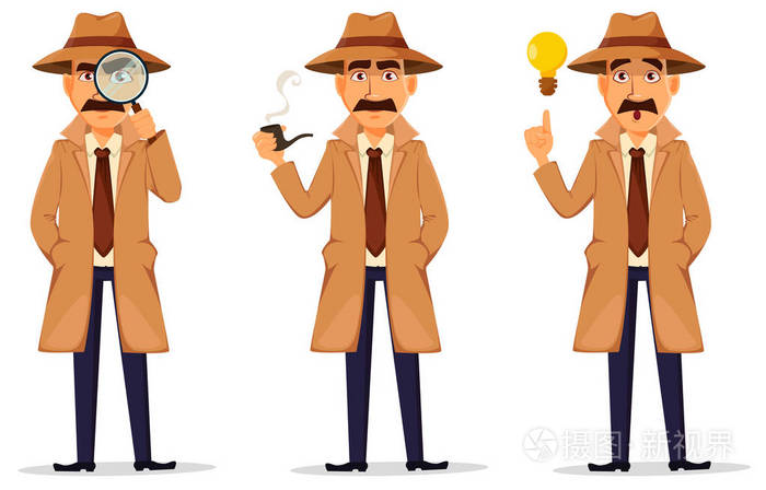 戴着帽子和大衣的侦探.英俊的性格插画-正版商用图片04m0rr-摄图新视