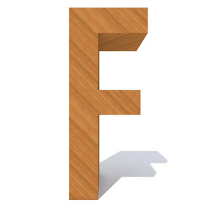 概念木褐色字体, 木材片断被隔绝在白色背景。教育材料, 光滑的表面松木字母 f 作为3d 例证