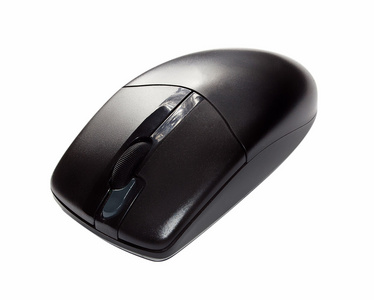 孤立在白色背景上的黑色无线电脑鼠标