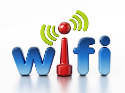Wifi 标志和无线连接符号。3d 插图
