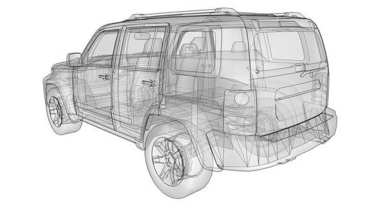 透明的 Suv 与简单的身体直线。3d 渲染