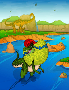 Dilophosaurus 在河背景