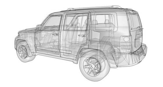 透明的 Suv 与简单的身体直线。3d 渲染