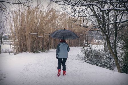 漫步在白雪皑皑的公园里