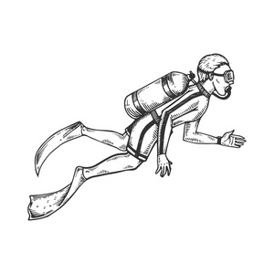 潜水员雕刻矢量插图照片