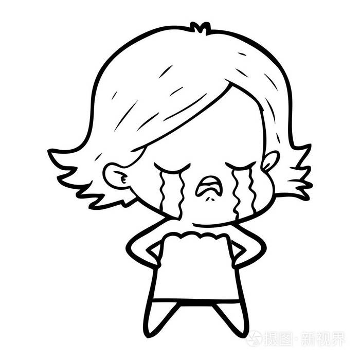 卡通女孩哭泣的矢量插图插画-正版商用图片04mkfu-摄图新视界