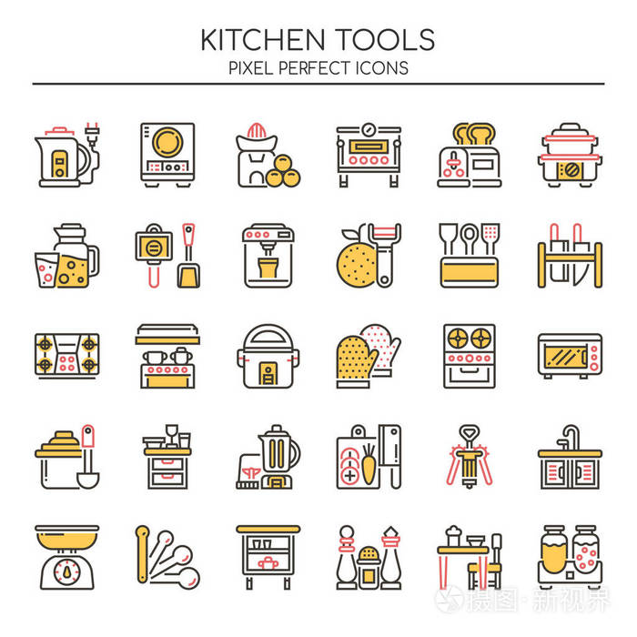 厨房工具, 细线和像素完美图标