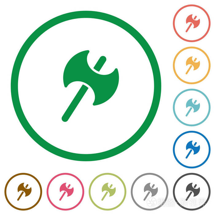 两个为首的战斗斧头平面图标与轮廓