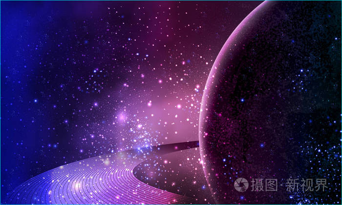 带土星光环的太空中的紫罗兰行星