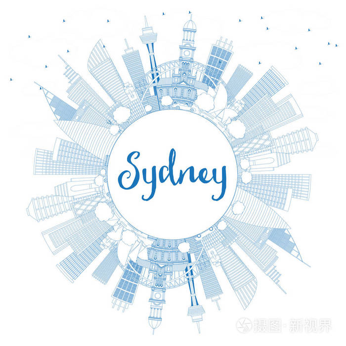 澳大利亚悉尼城市天际线与蓝色建筑和 Co 概述