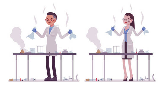男女科学家化学实验失败