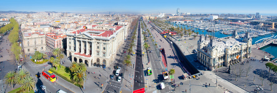 空中全景巴塞罗那查看端口 passeig 冒号