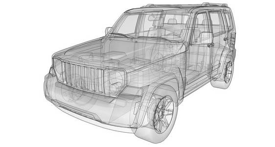 透明的 Suv 与简单的身体直线。3d 渲染