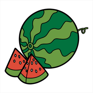 可爱的卡通西瓜在白色背景的儿童版画, t恤, 彩色书, 有趣和友好的