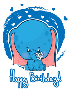 快乐的生日贺卡与可爱的卡通大象