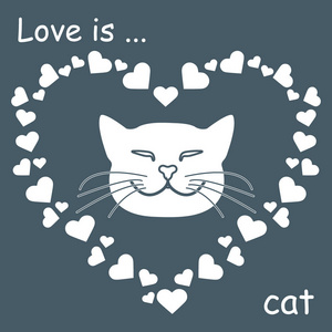 许多心和可爱的猫。情人节